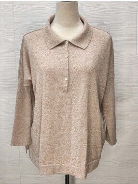 Tuckernuck Clayton Long Sleeve Polo Sweater Beige Knit Sz M/L Linen Blend